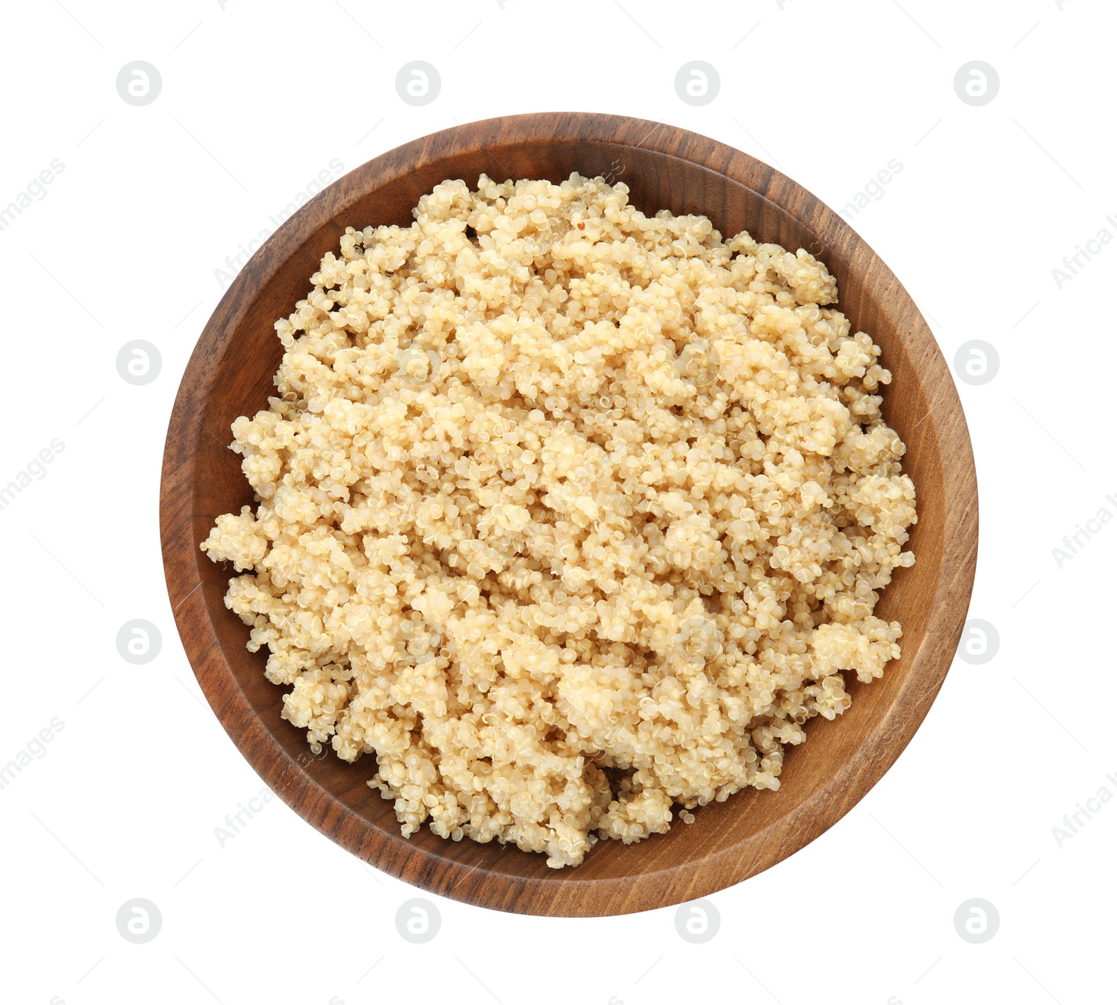 Photo of Cooked delicious quinoa in bowl isolated on white, top view