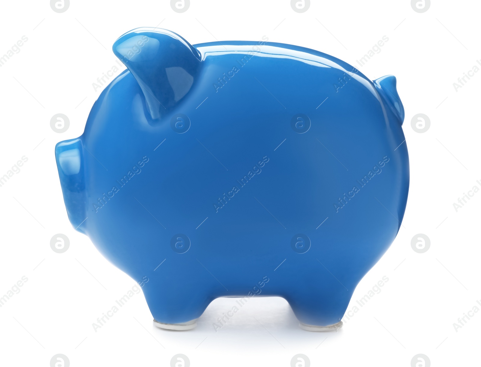 Photo of Blue piggy bank on white background. Money saving