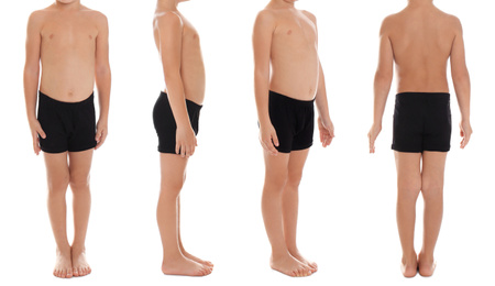 Image of Collage of little boy in underwear on white background