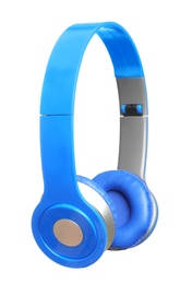 Stylish headphones with pads on white background