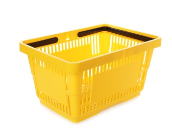 Color plastic shopping basket on white background