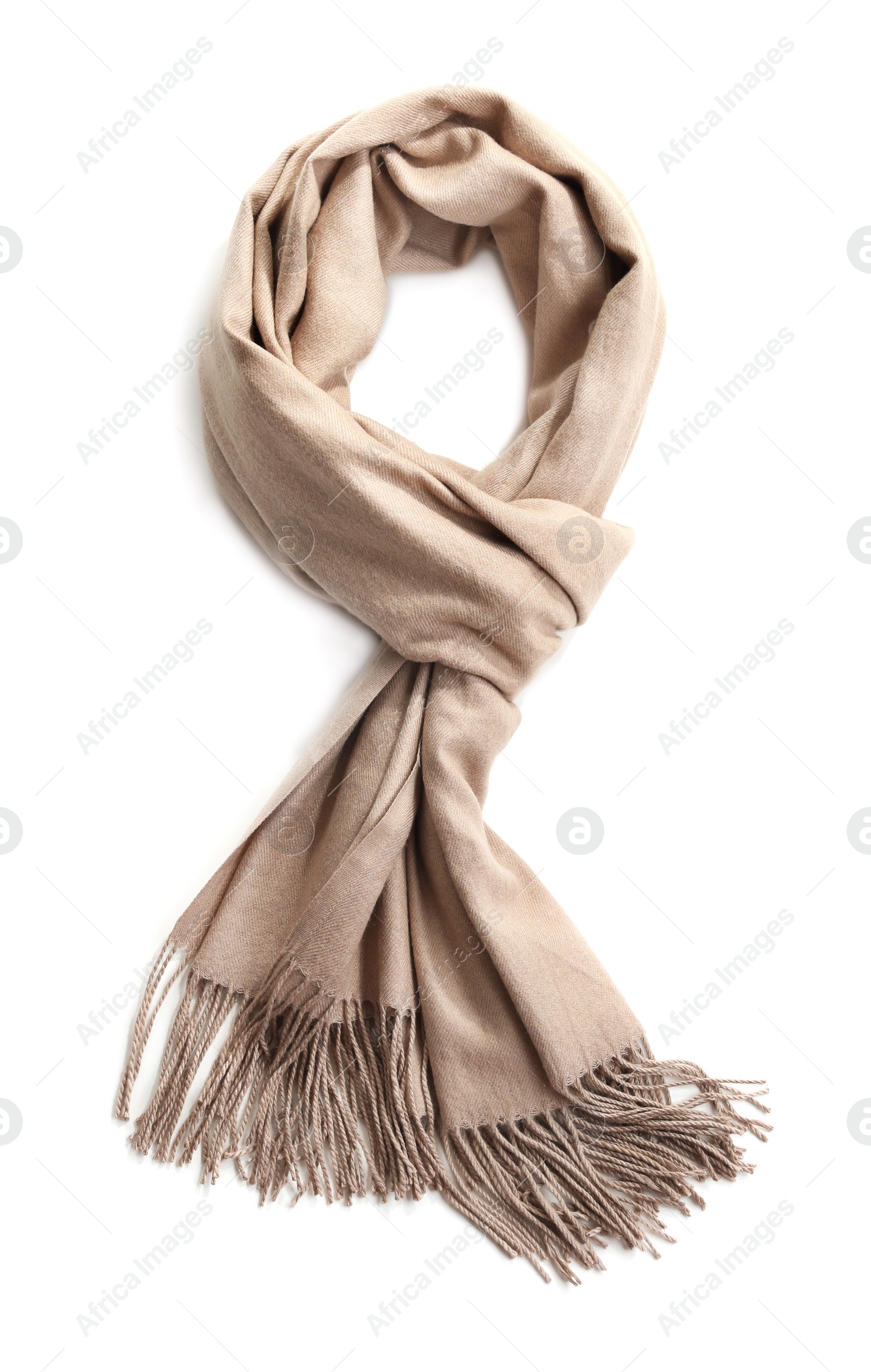 Image of Stylish scarf on white background, top view