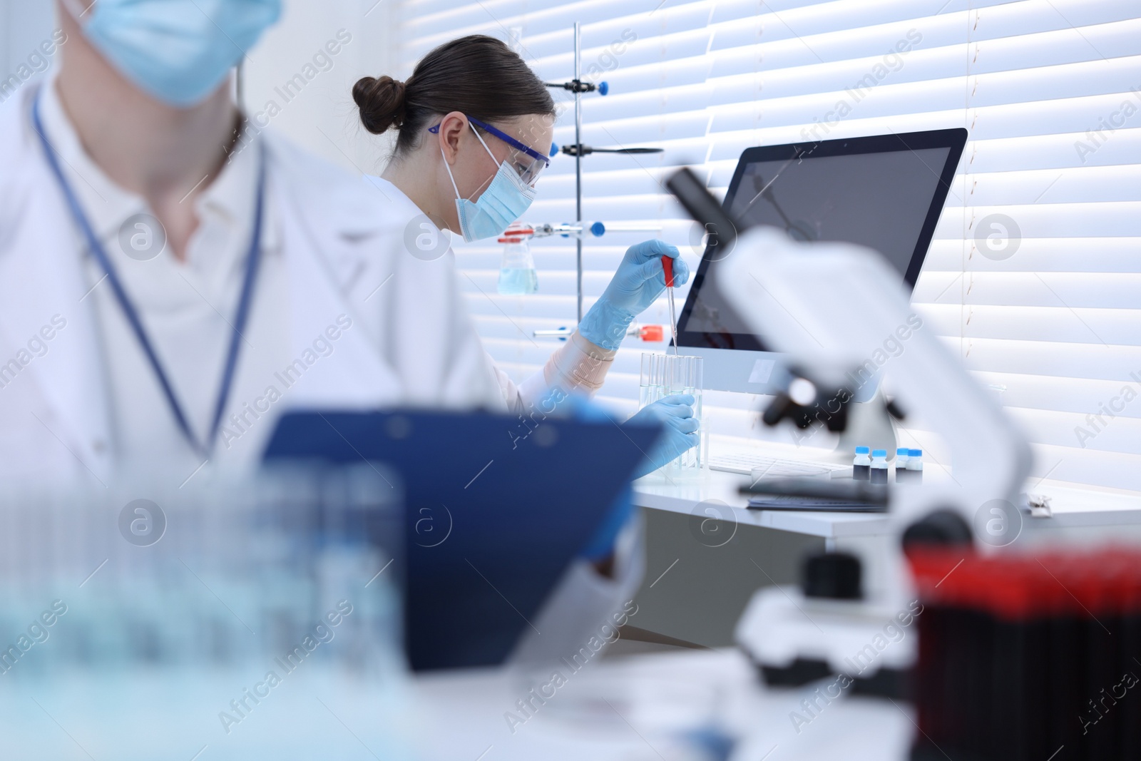 Photo of Scientists working with samples in laboratory. Medical research