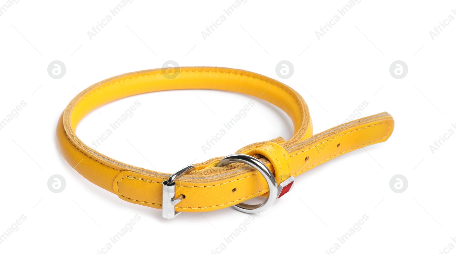 Photo of Yellow leather dog collar isolated on white