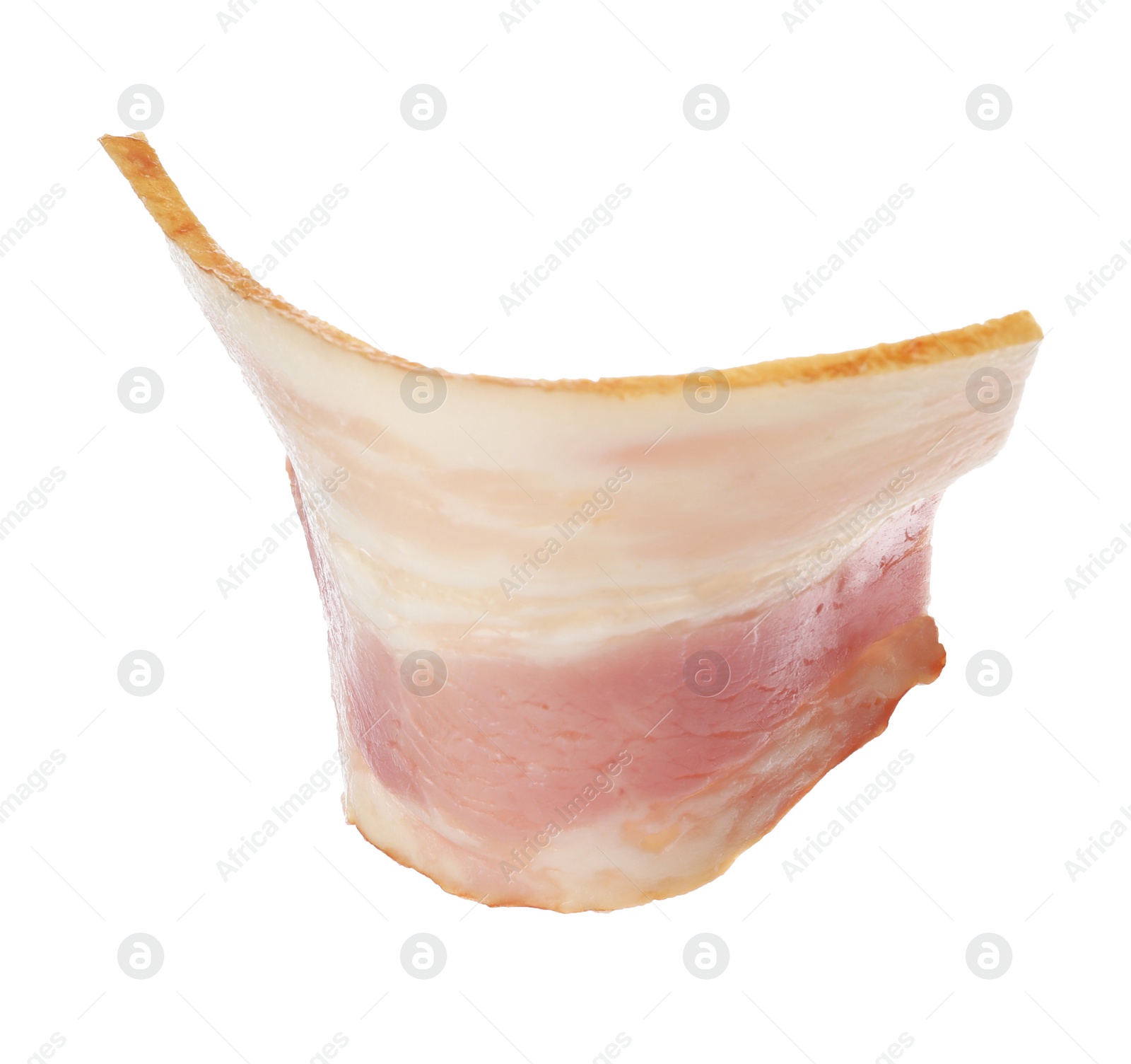 Photo of Cut fresh tasty bacon on white background