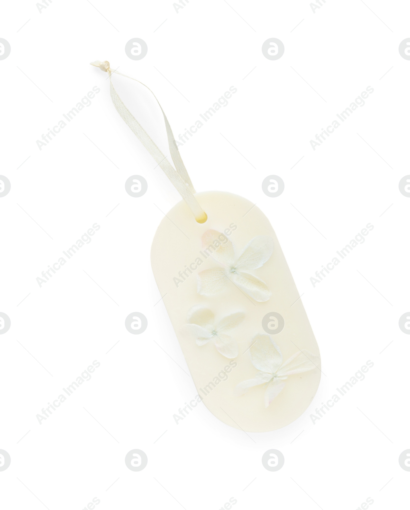 Photo of Beautiful scented sachet with flowers isolated on white