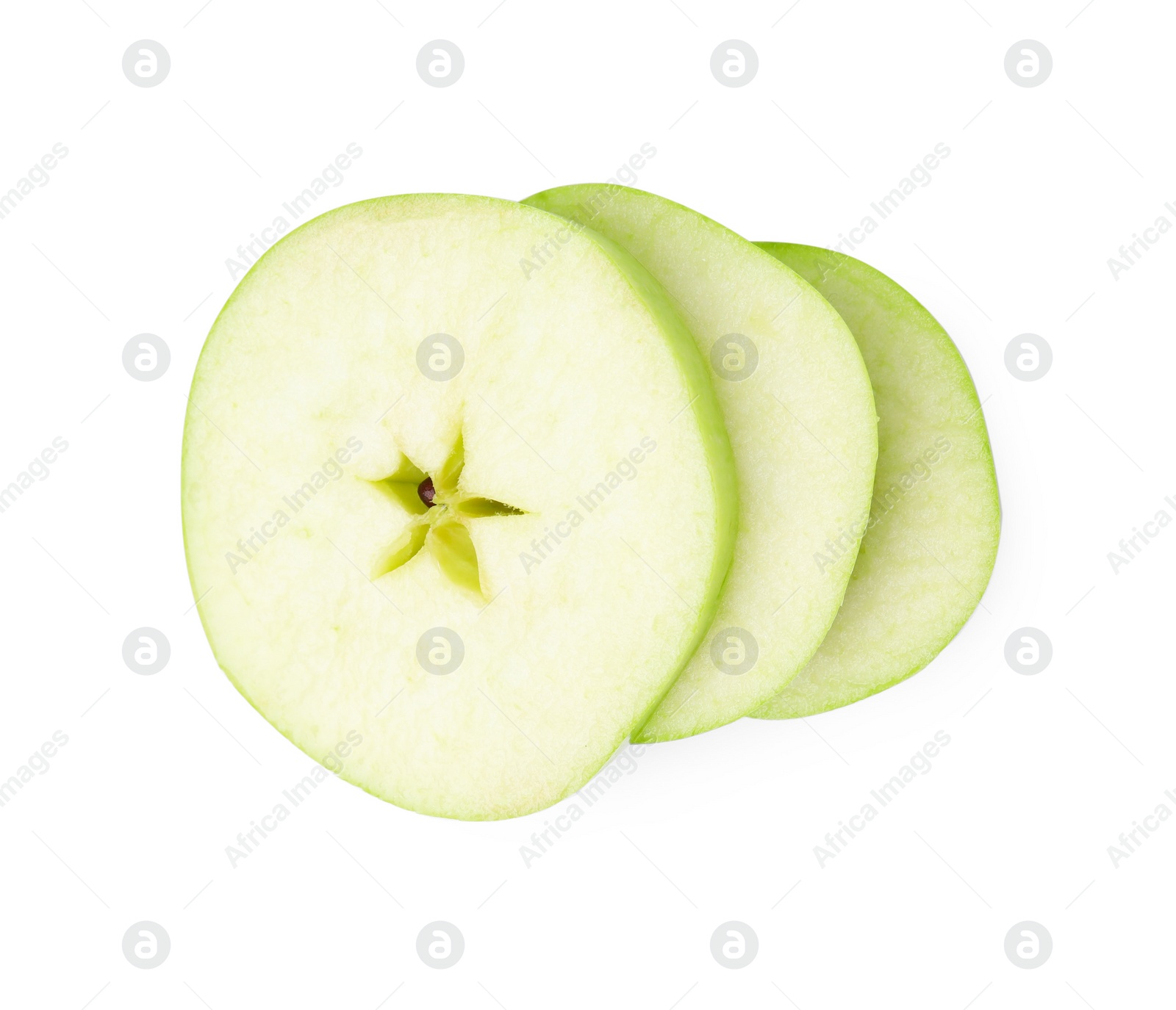 Photo of Sliced ripe green apple isolated on white, top view