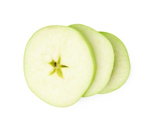 Photo of Sliced ripe green apple isolated on white, top view