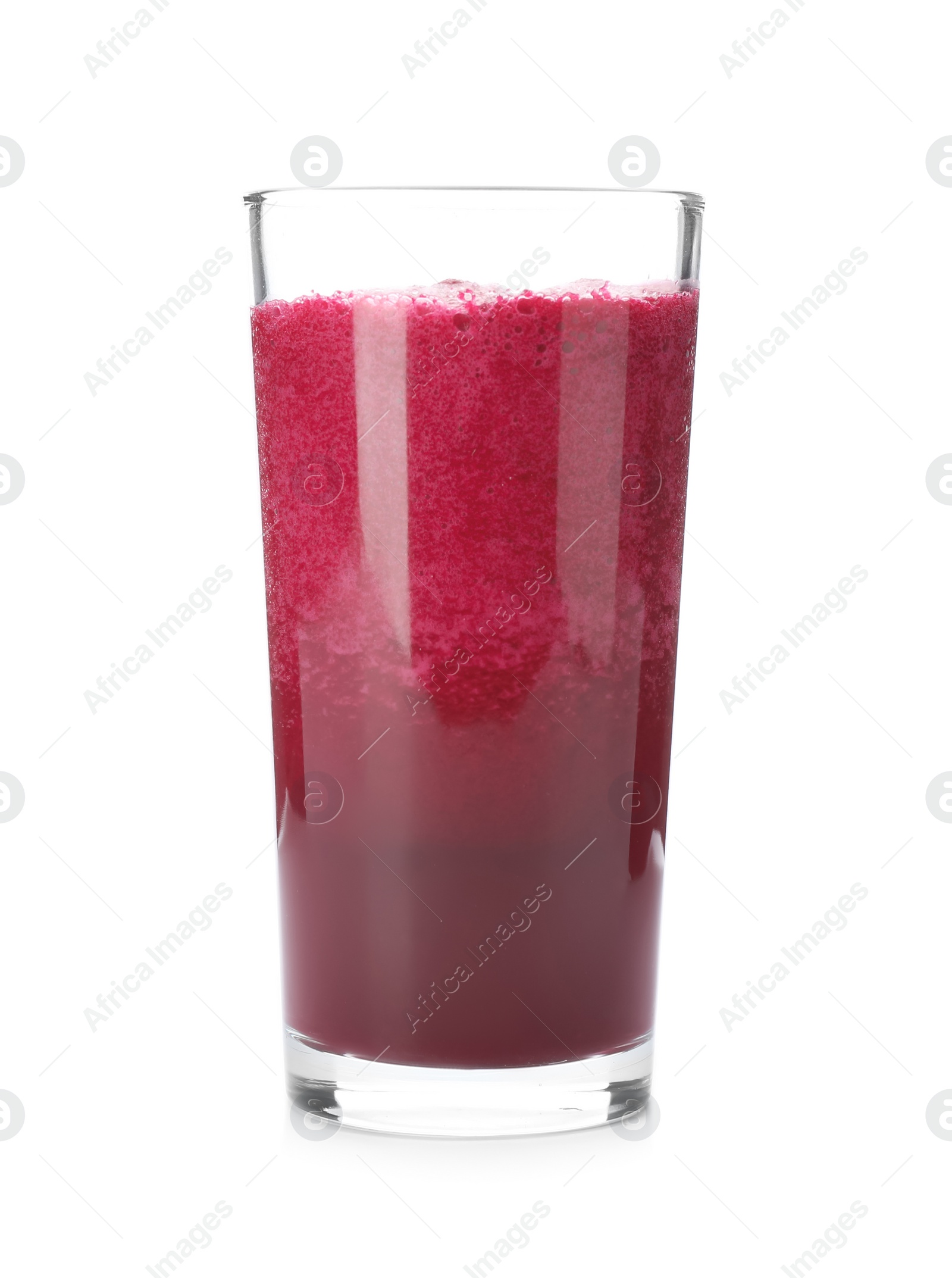 Photo of Glass of fresh beet juice on white background