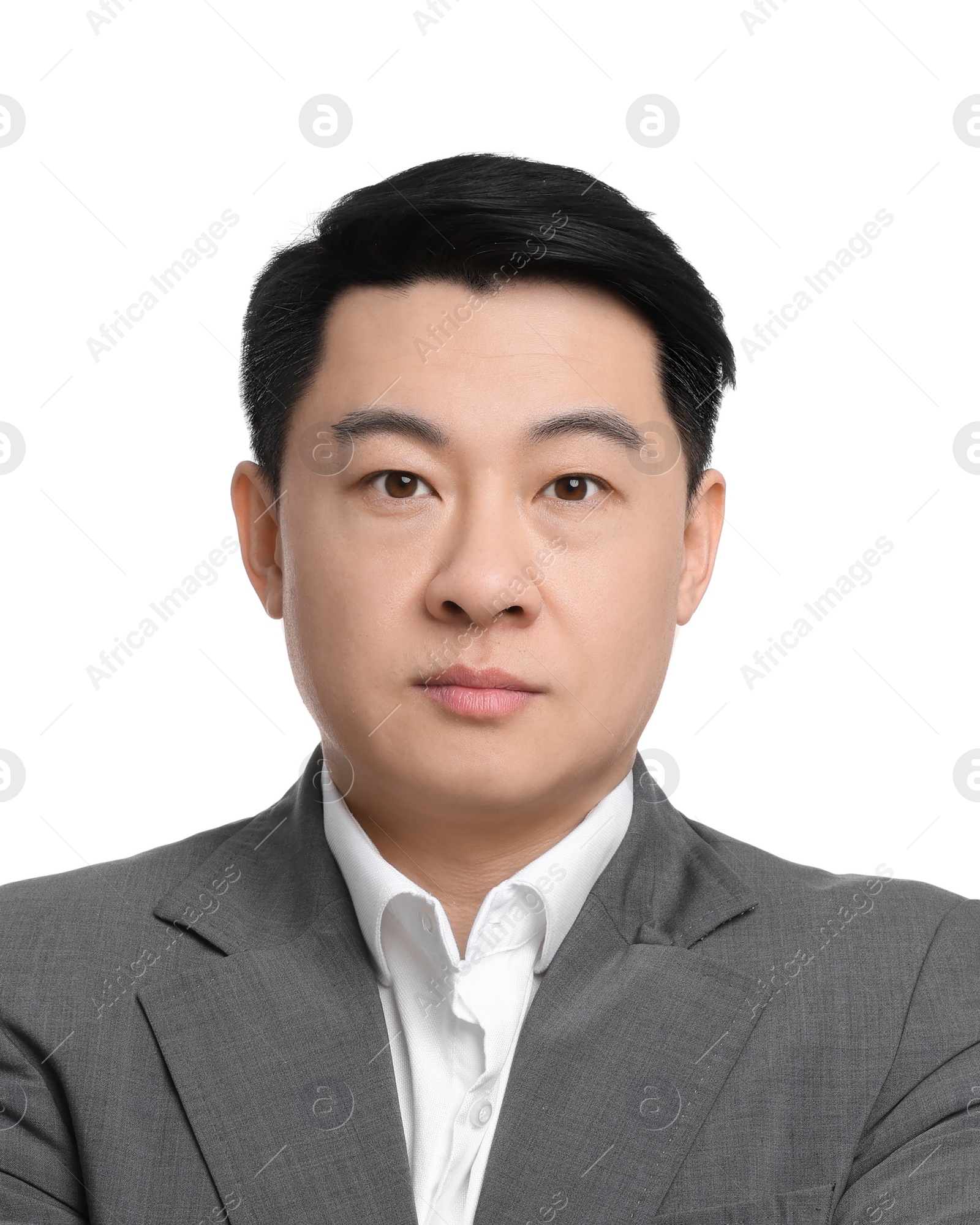 Image of Passport photo. Portrait of man on white background