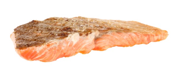 Photo of Piece of tasty grilled salmon isolated on white