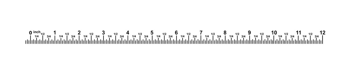 Measuring length markings in inches of ruler on white background. Illustration