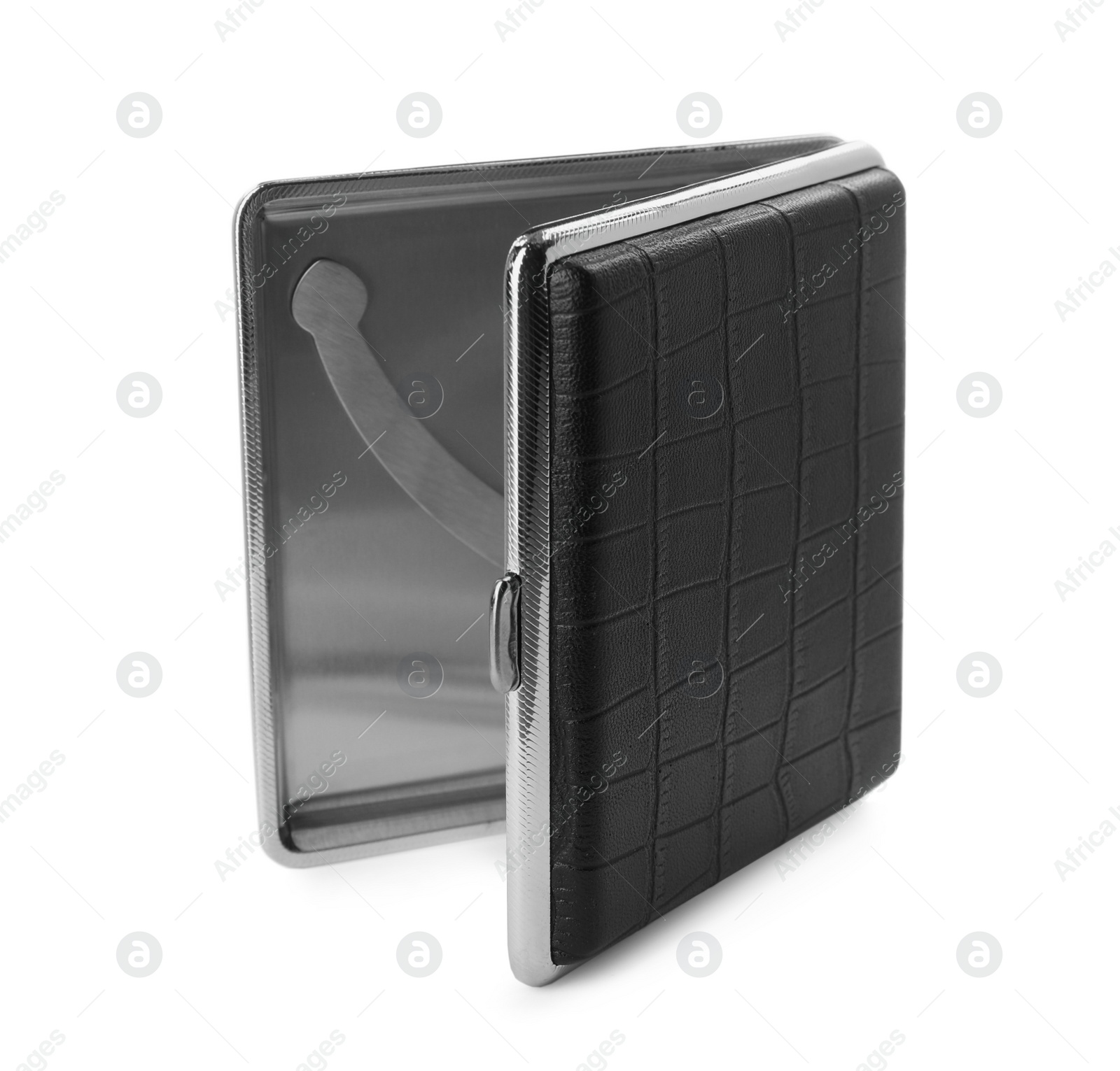 Photo of Stylish leather cigarette case isolated on white