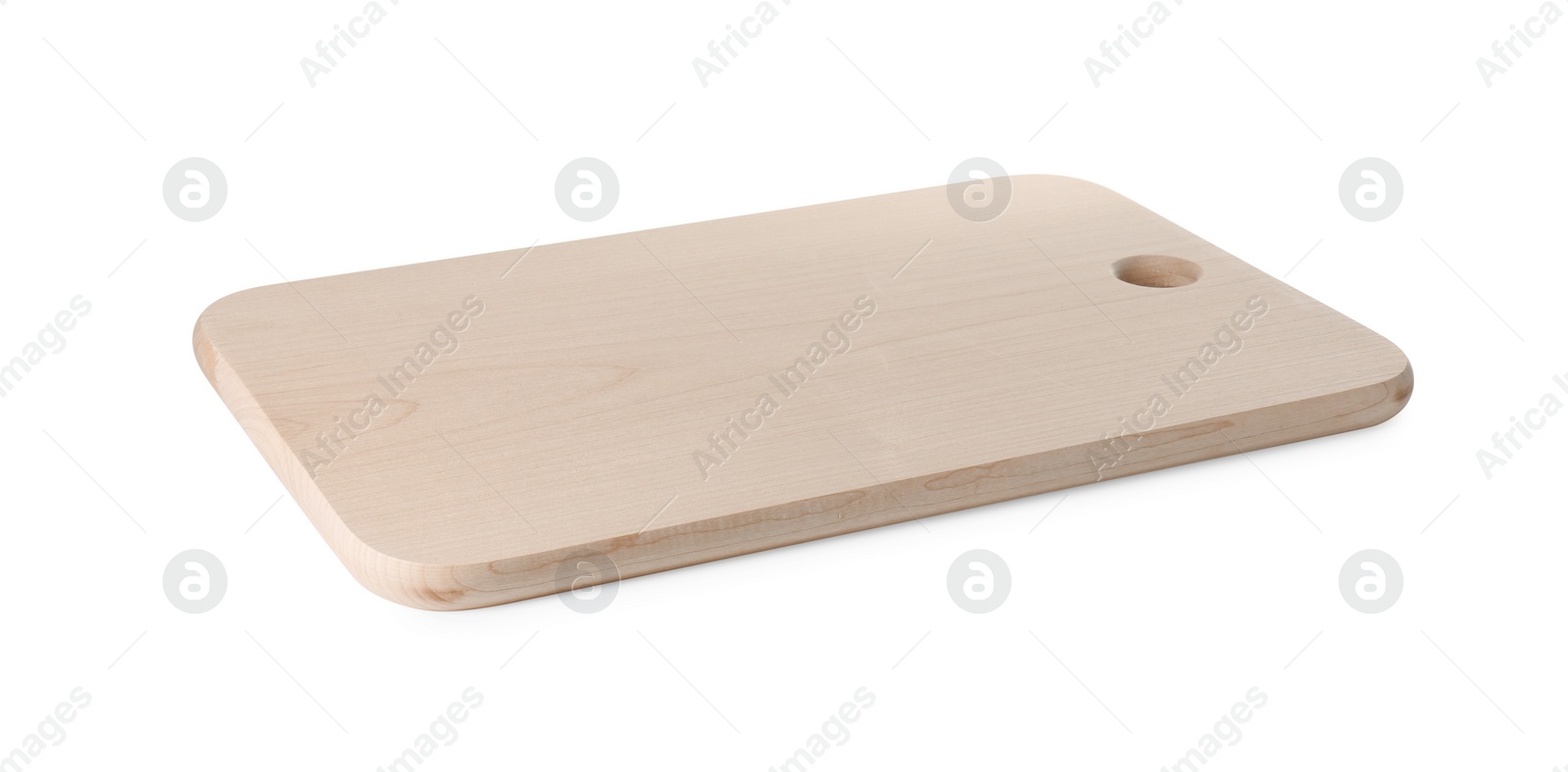 Photo of One wooden cutting board isolated on white