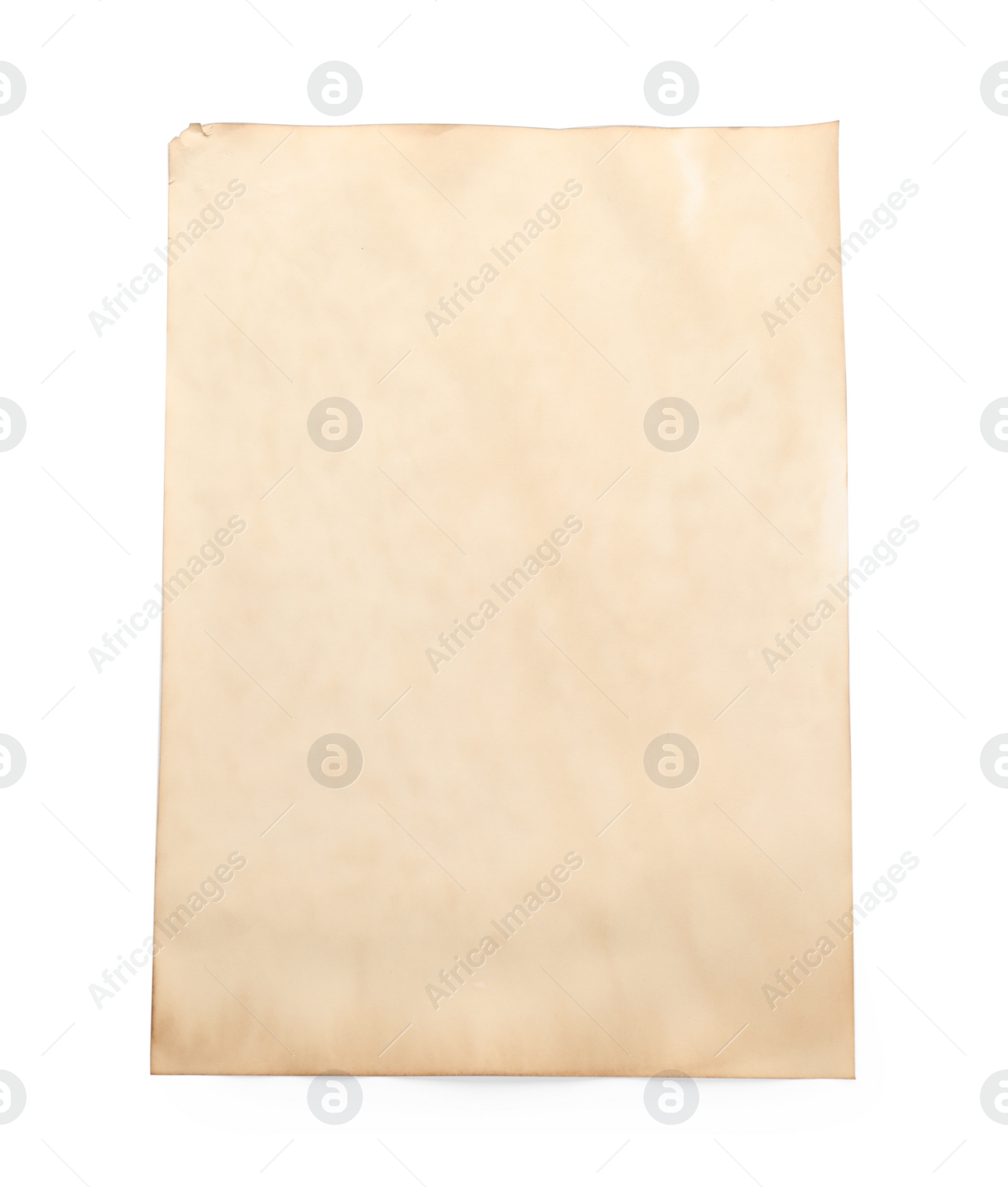 Photo of Sheet of old parchment paper isolated on white, top view. Space for design