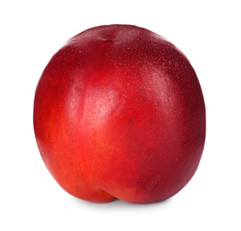 Photo of Sweet red juicy nectarine on white background