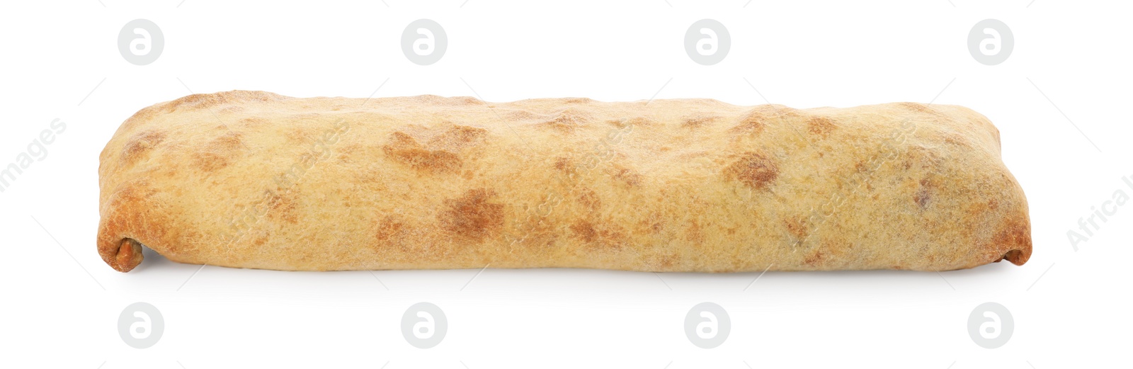 Photo of Delicious strudel with tasty filling isolated on white