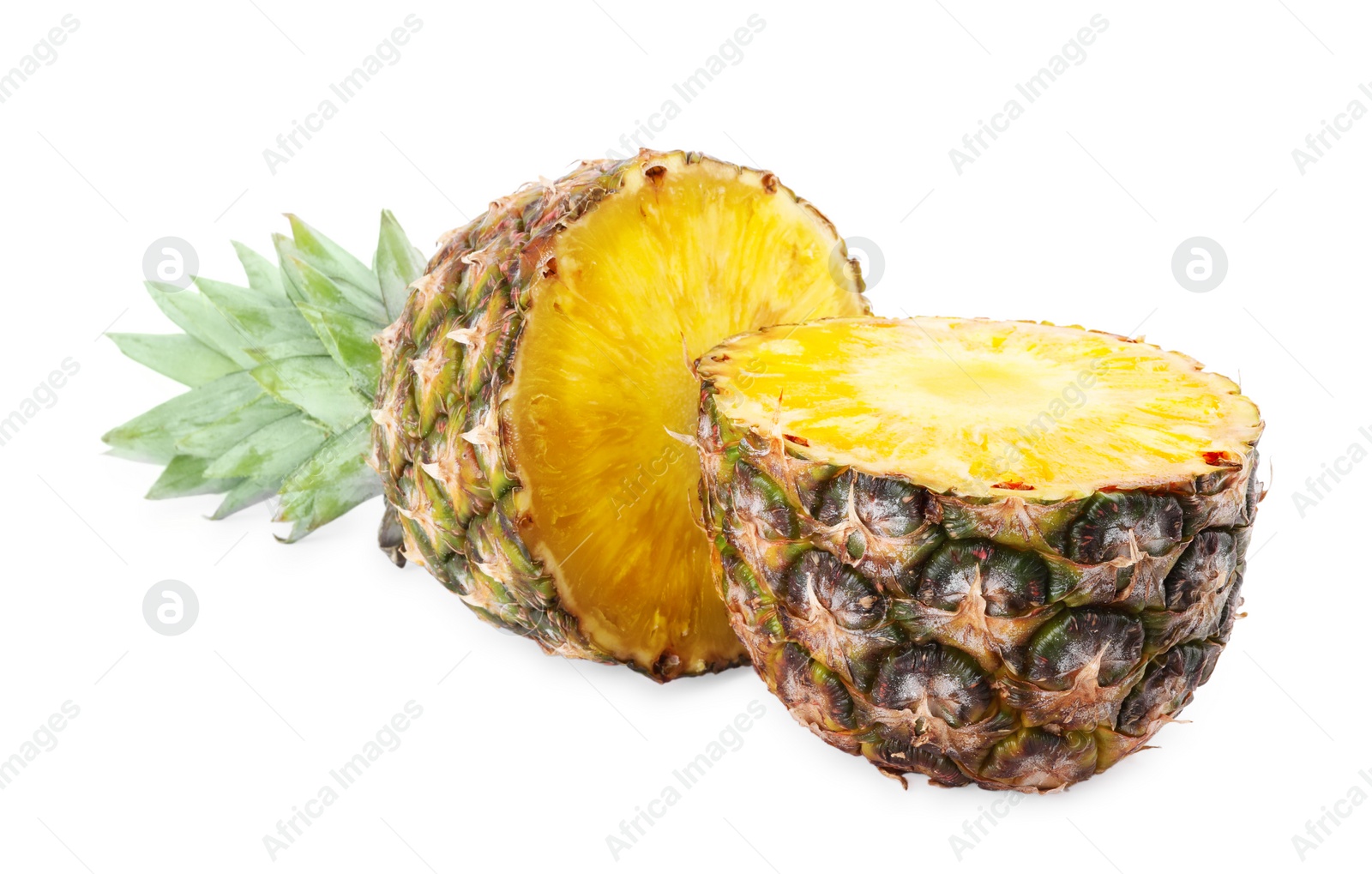 Photo of Cut tasty ripe pineapple isolated on white