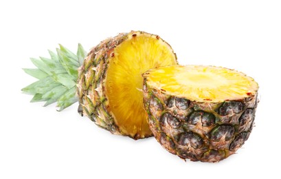 Photo of Cut tasty ripe pineapple isolated on white