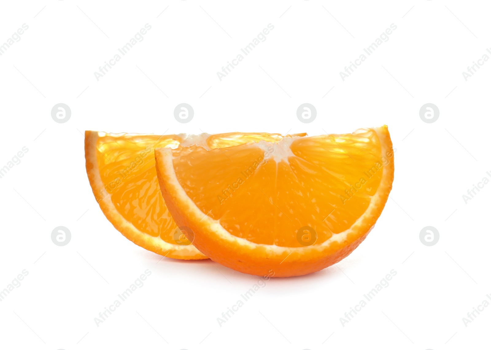 Photo of Slices of ripe orange isolated on white