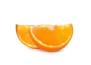 Photo of Slices of ripe orange isolated on white