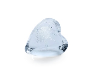Photo of Heart shaped ice cube on white background