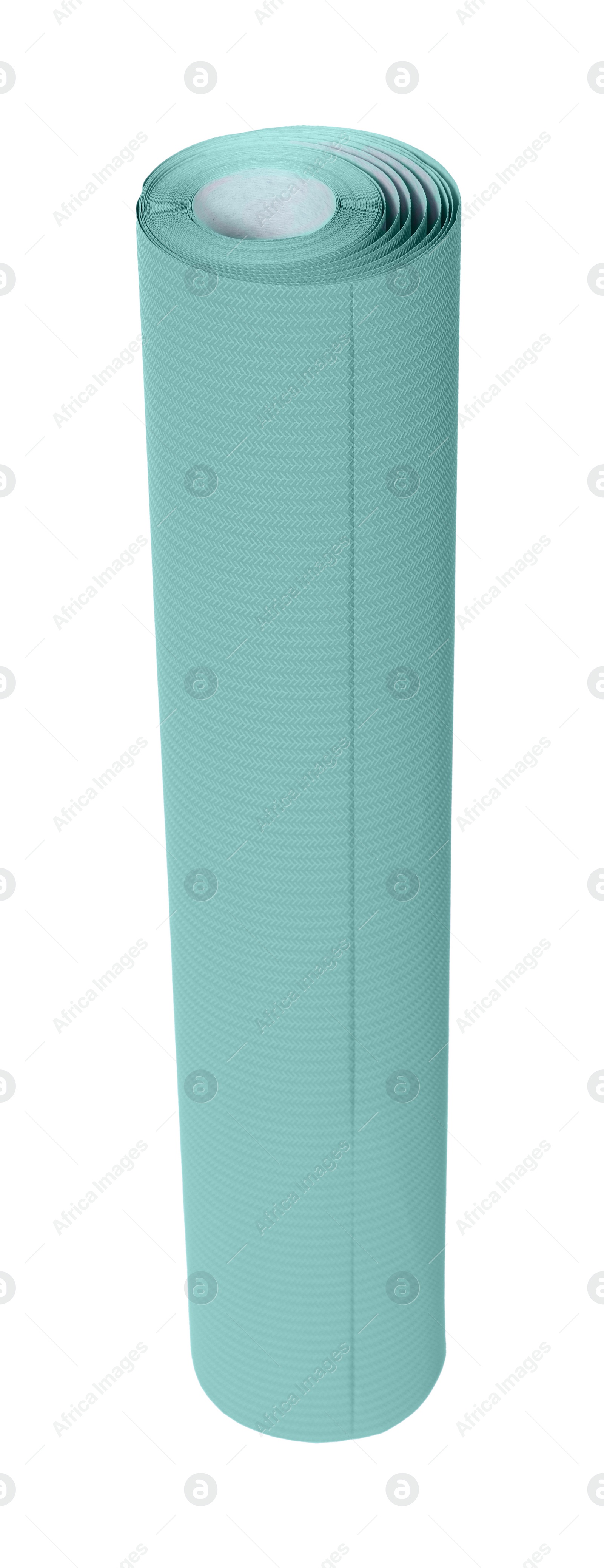 Image of One turquoise wallpaper roll isolated on white