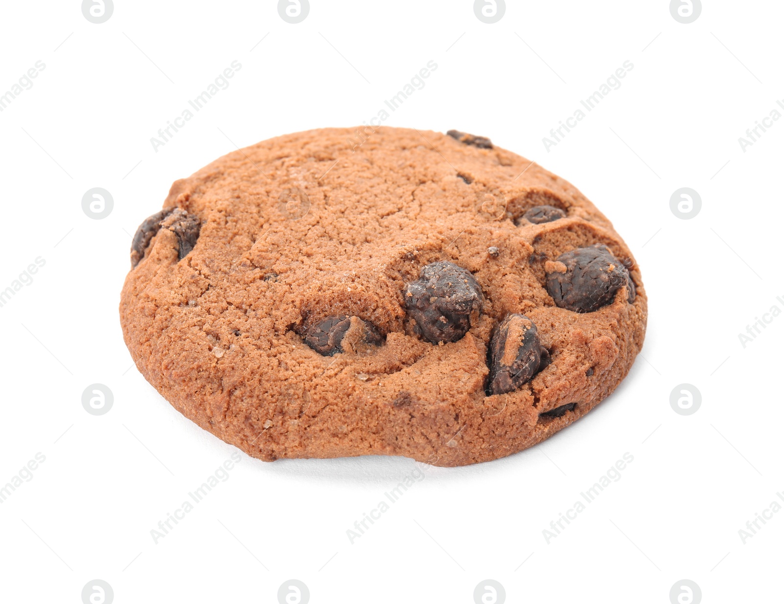 Photo of Tasty chocolate chip cookie on white background