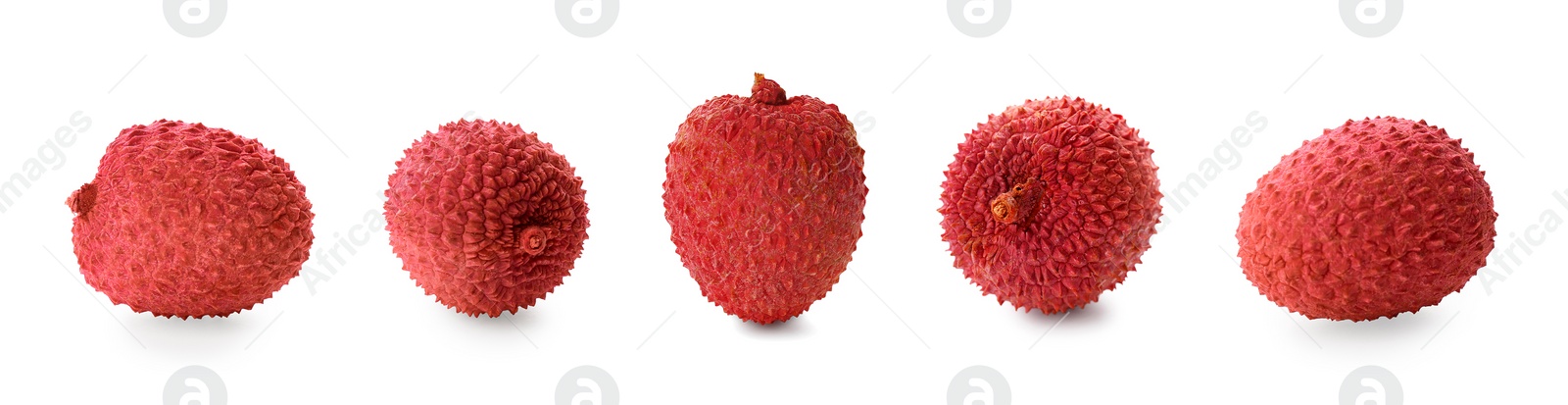 Image of Fresh lychees isolated on white, collection. Tropical fruit