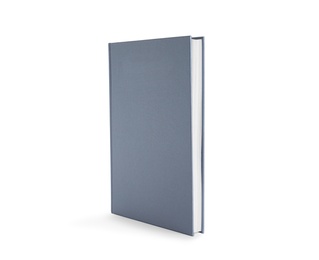 Photo of Closed book with grey hard cover isolated on white