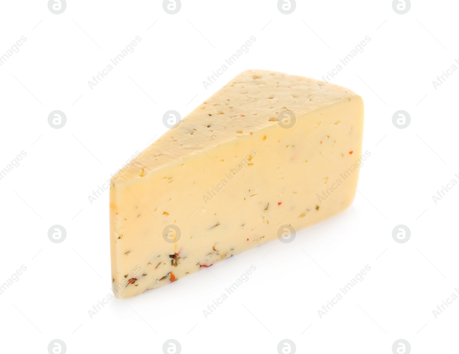 Photo of Piece of delicious cheese on white background