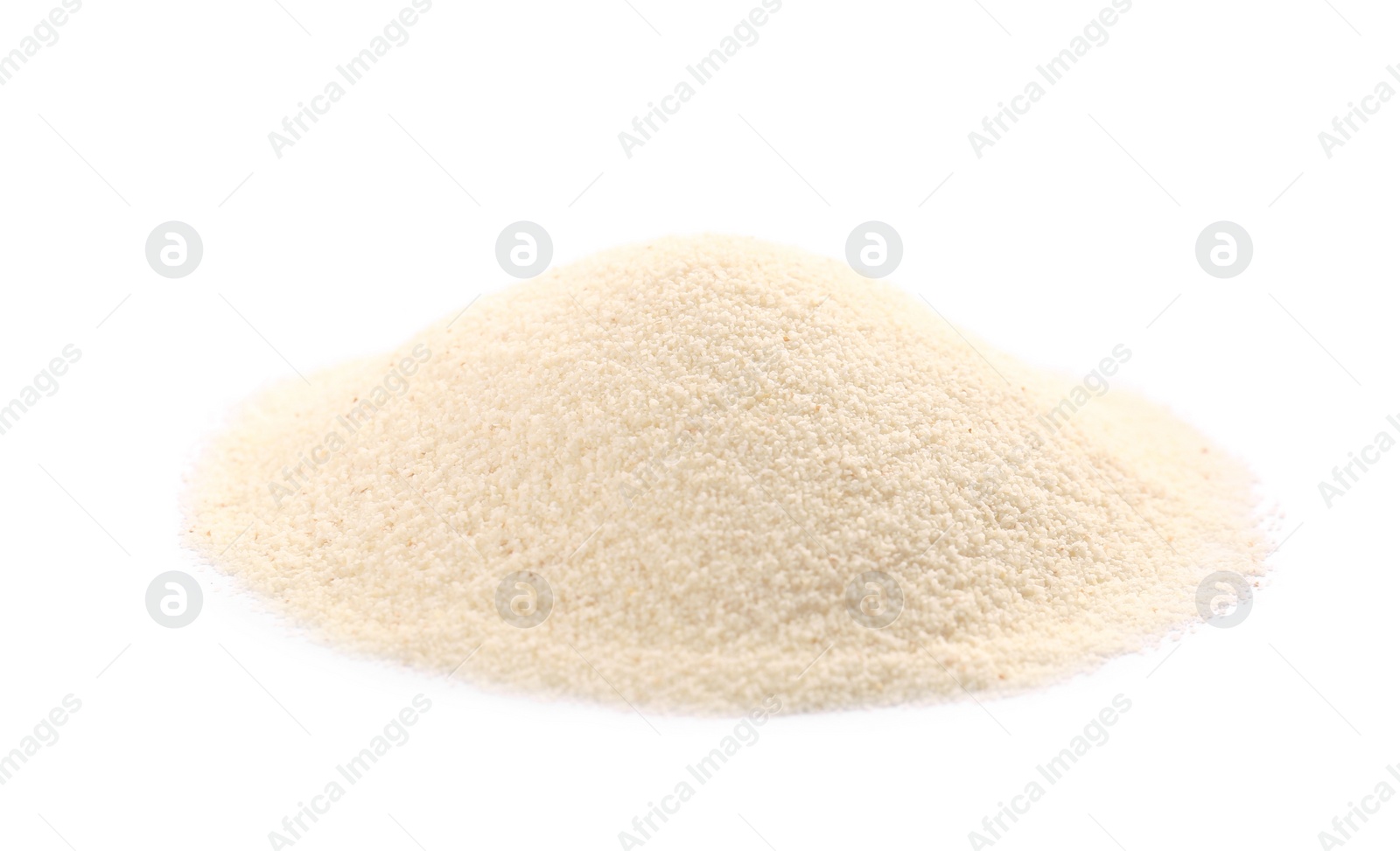 Photo of Pile of uncooked organic semolina isolated on white