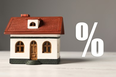 Mortgage rate. Model of house and percent sign