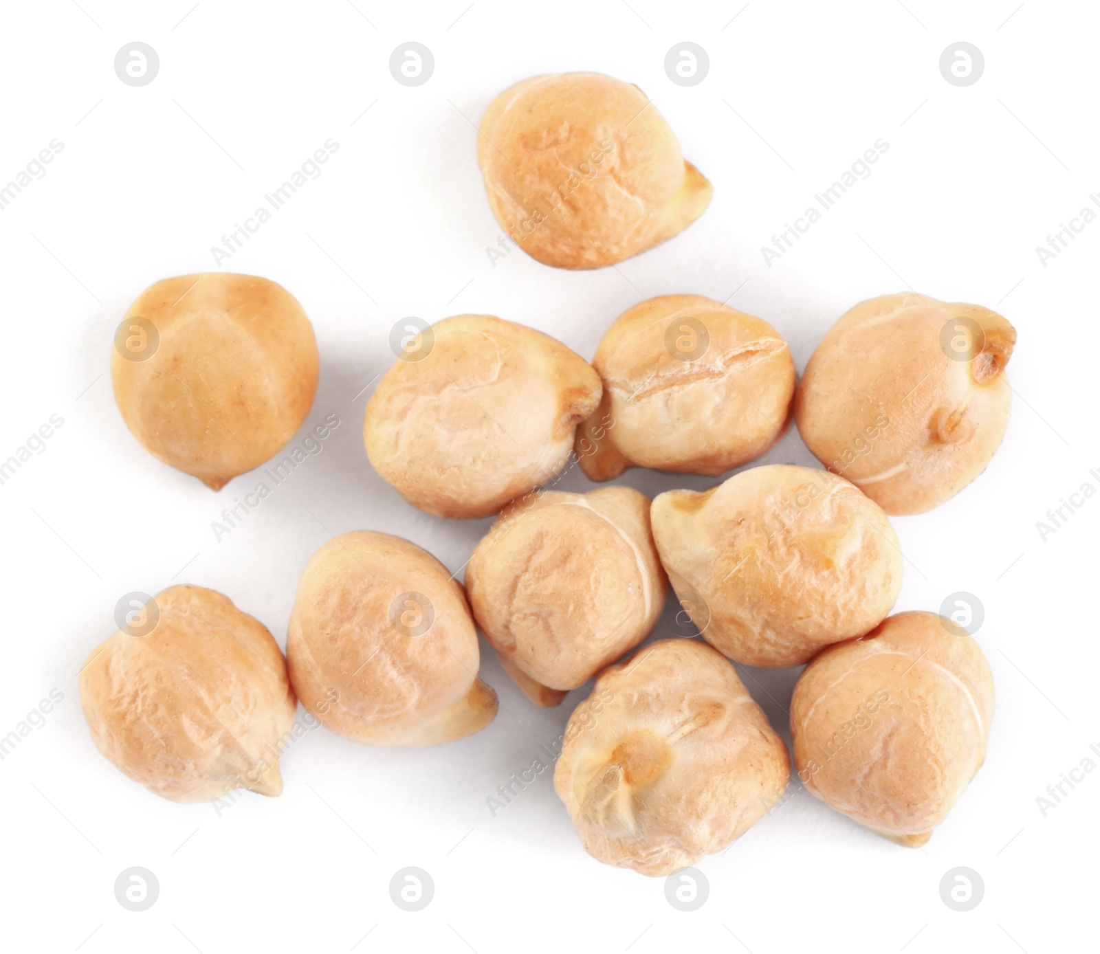 Photo of Pile of chickpeas on white background, top view. Natural food