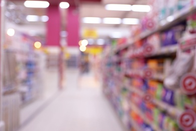 Blurred view of supermarket interior with bokeh effect