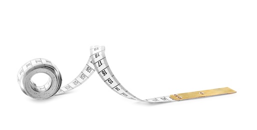 Photo of New long measuring tape isolated on white