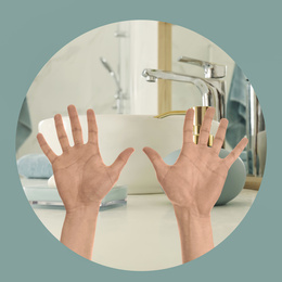 Image of Woman showing clean palms, closeup. Washing hands as important measure during coronavirus outbreak
