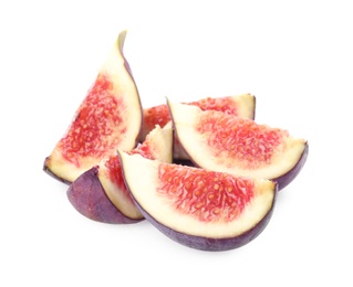 Photo of Slices of tasty fresh figs isolated on white