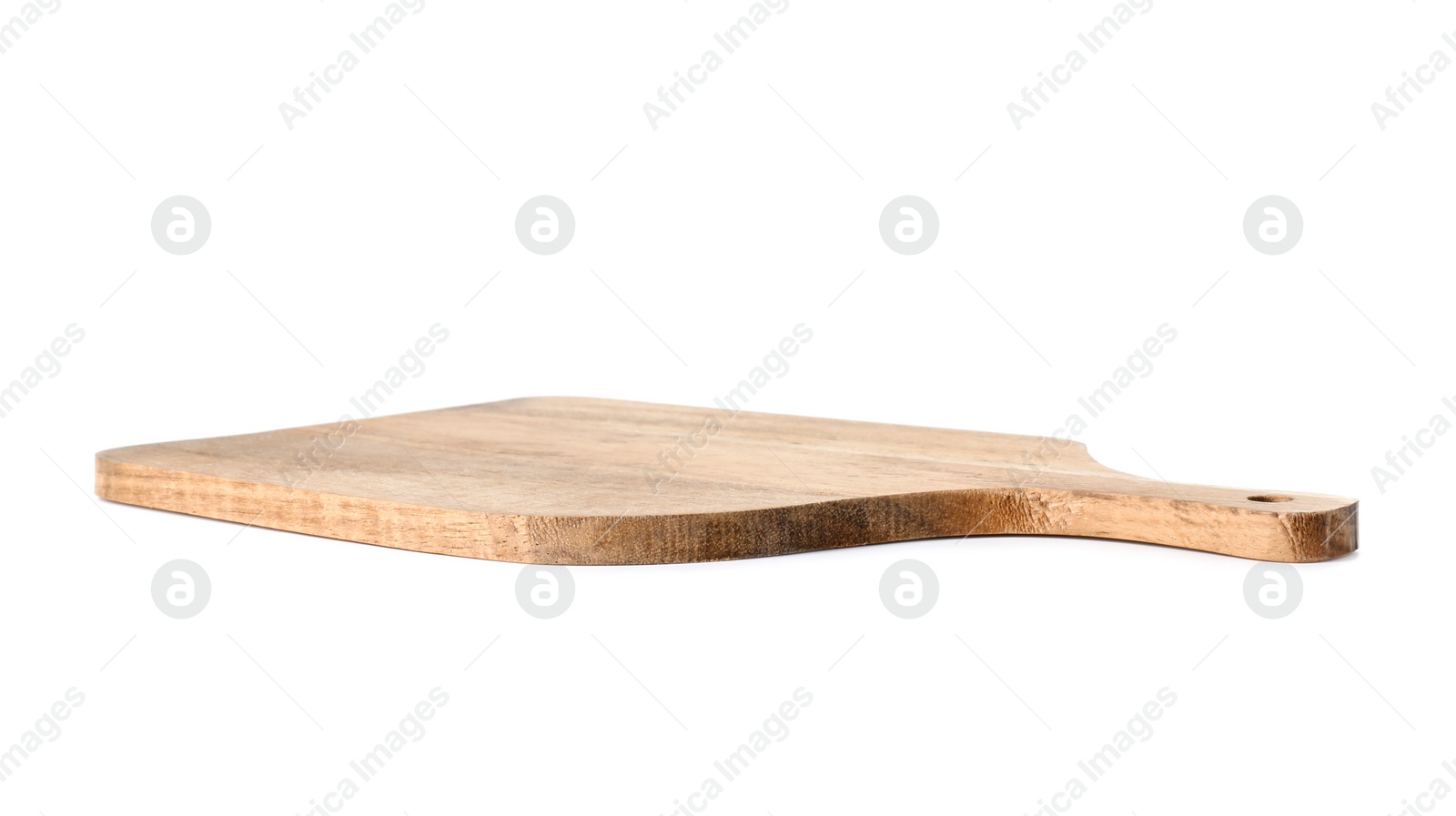 Photo of One wooden cutting board on white background