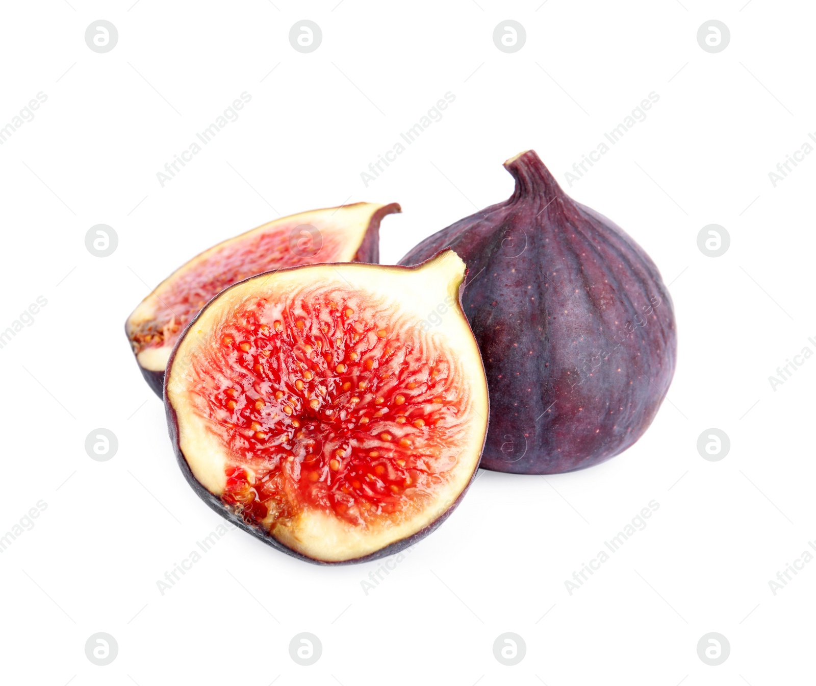 Photo of Tasty fresh fig fruits on white background