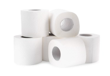 Photo of Soft toilet paper rolls isolated on white