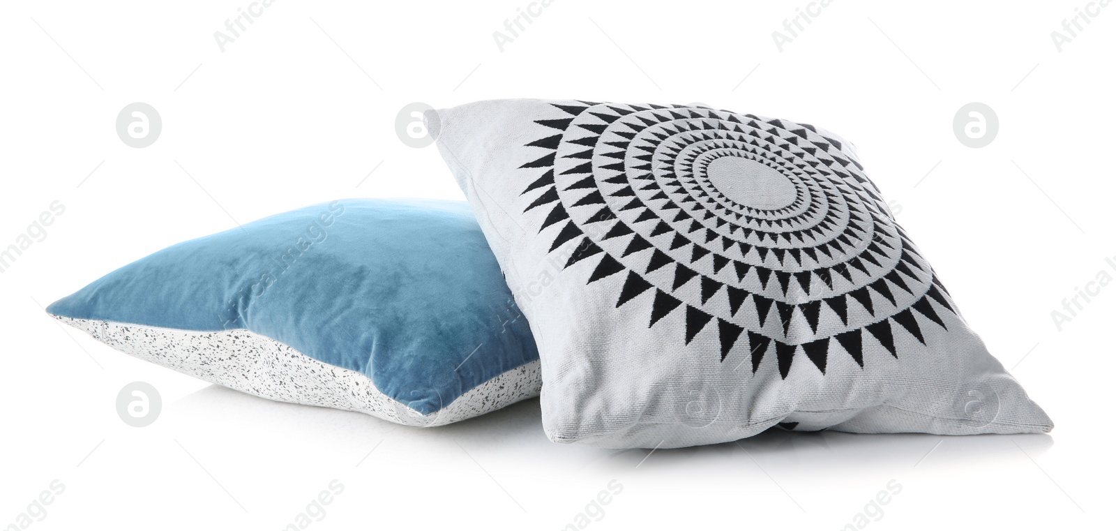 Photo of Soft decorative pillows on white background