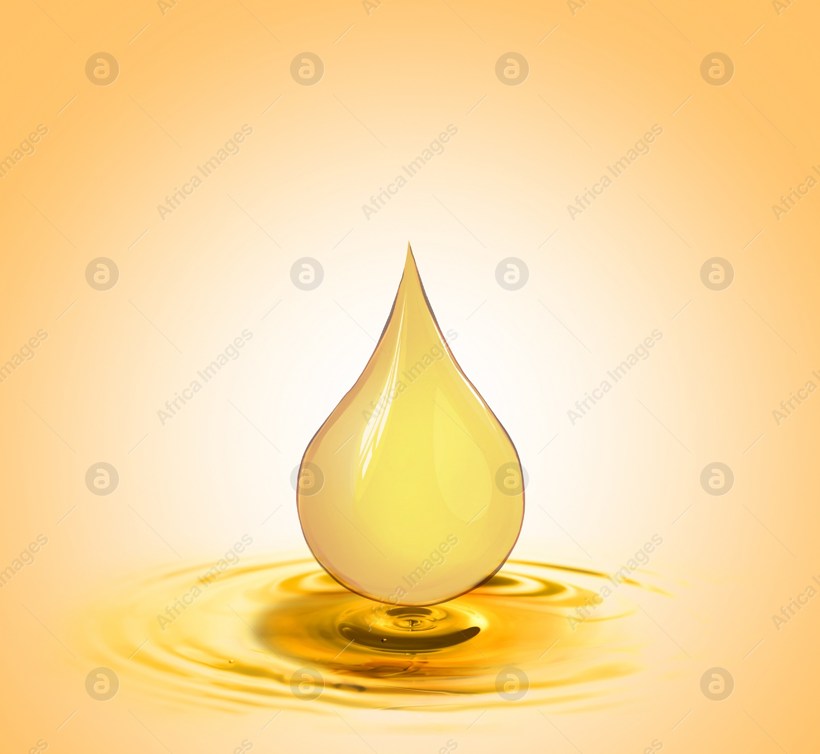 Image of Drop of cooking oil falling into oil on orange gradient background