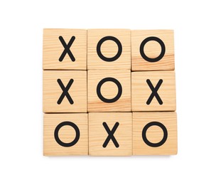 Tic tac toe cube set isolated on white, top view