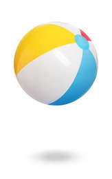 Inflatable colorful beach ball on white background 