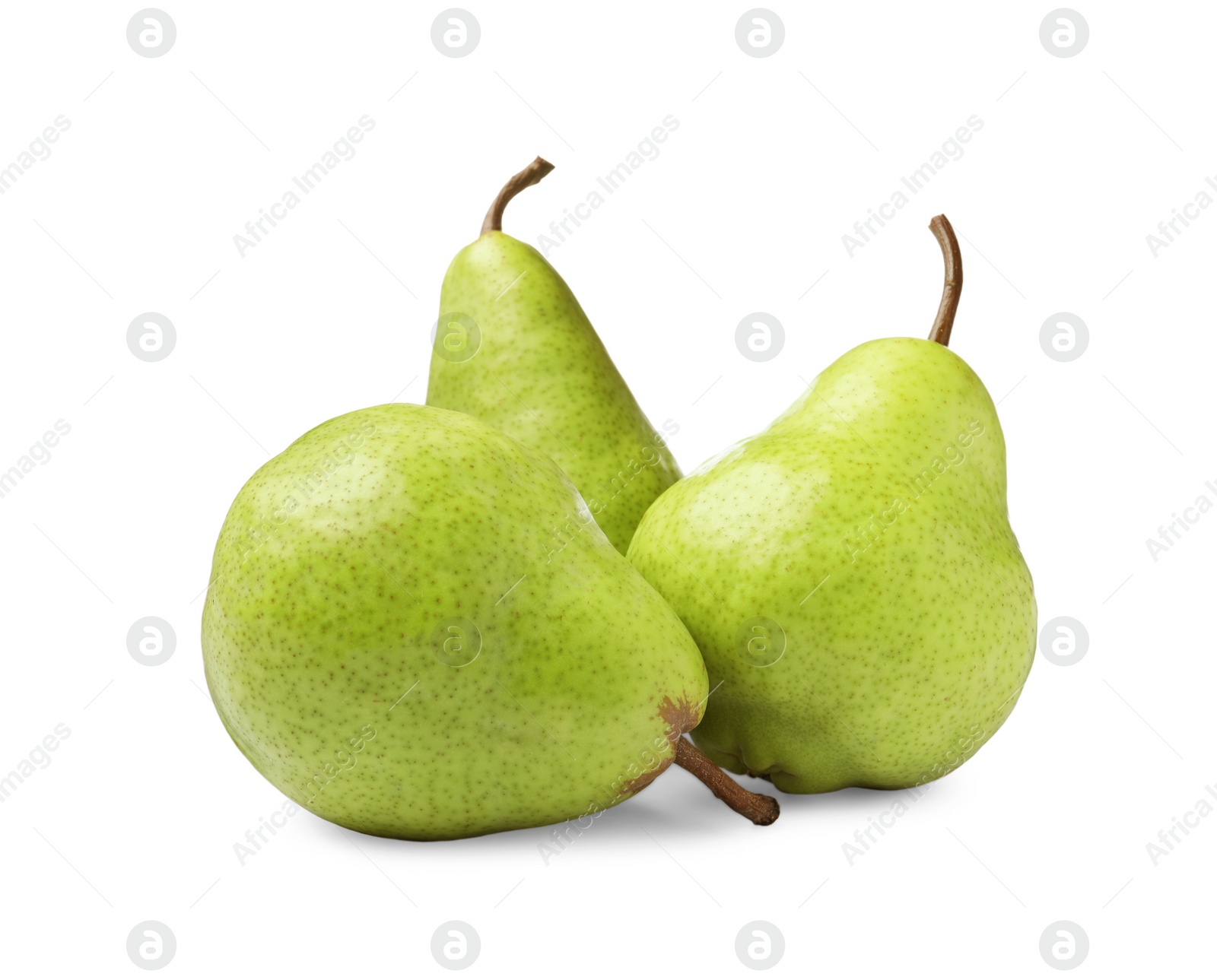 Photo of Fresh ripe green pears on white background