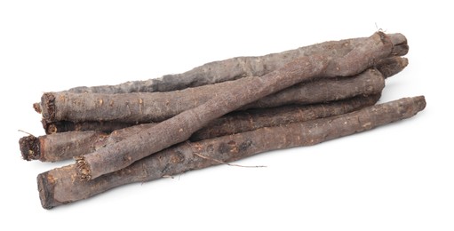 Photo of Fresh raw salsify roots on white background