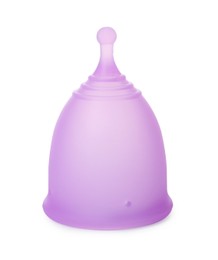 Photo of Violet silicone menstrual cup isolated on white