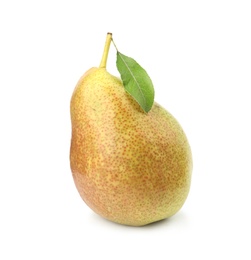 Photo of Ripe fresh juicy pear isolated on white