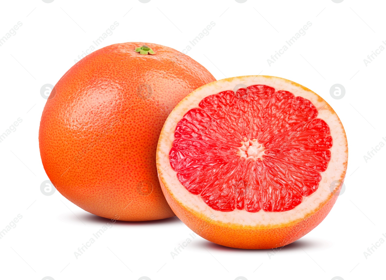 Image of Fresh whole and cut grapefruits isolated on white